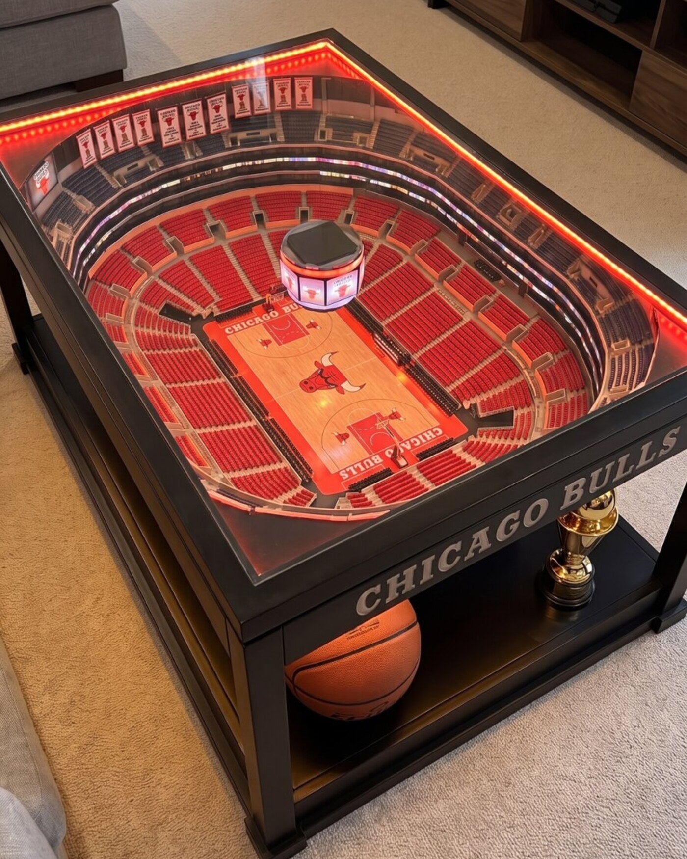 Chicago Bulls LED arena coffee table glowing red