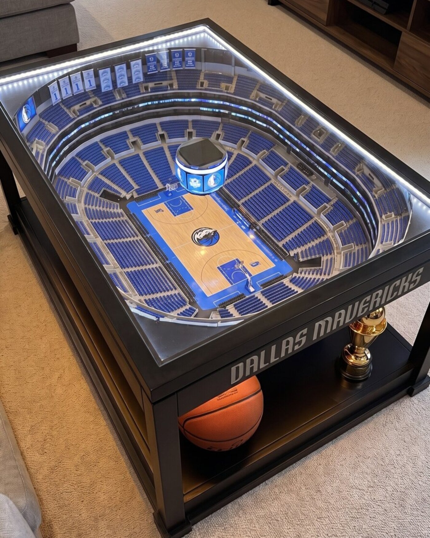 Dallas Mavericks LED arena coffee table glowing blue