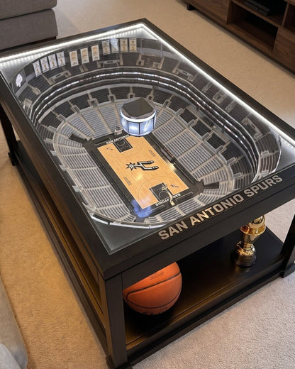 San Antonio Spurs LED arena coffee table glowing silver