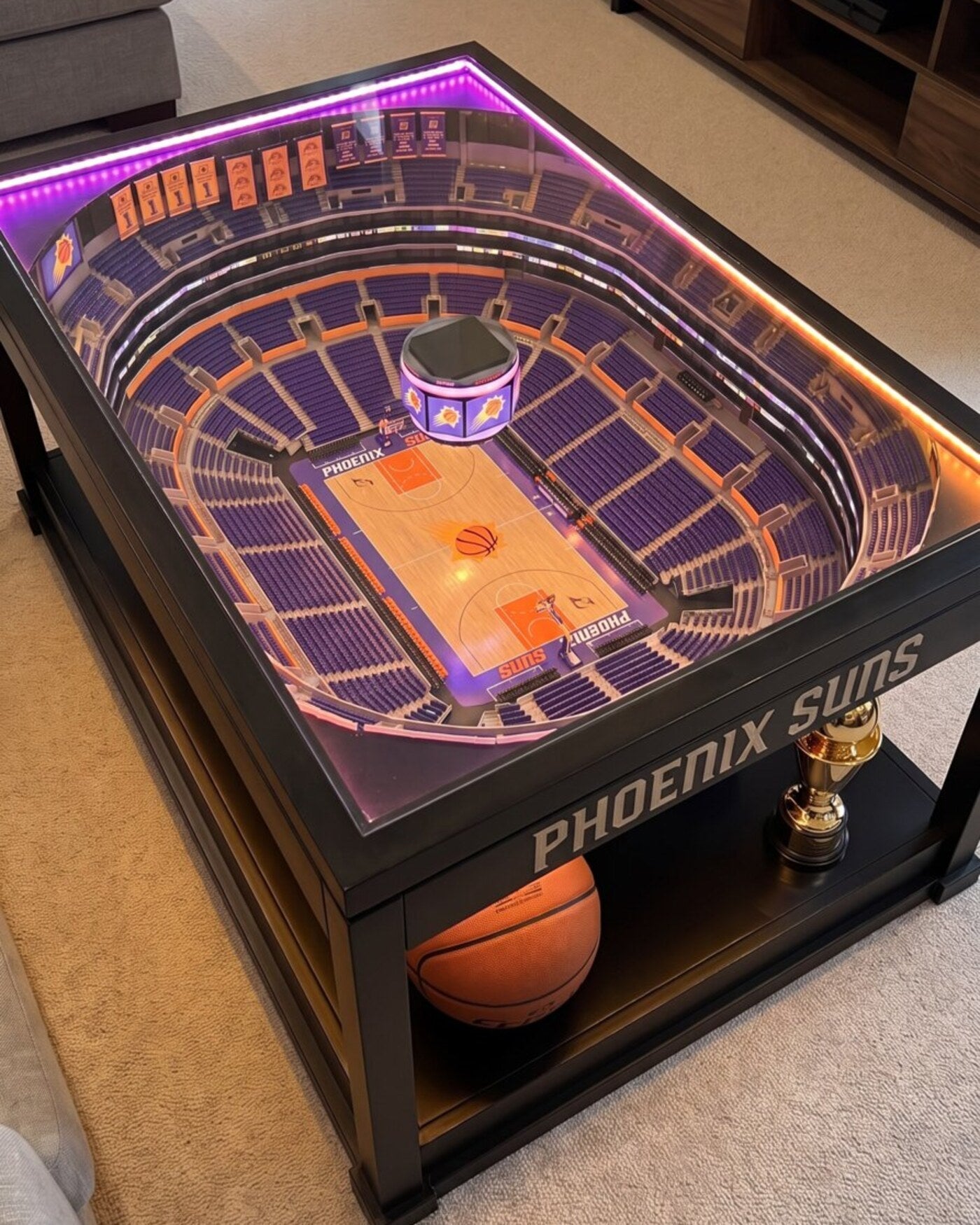 Phoenix Suns LED arena coffee table glowing purple and orange